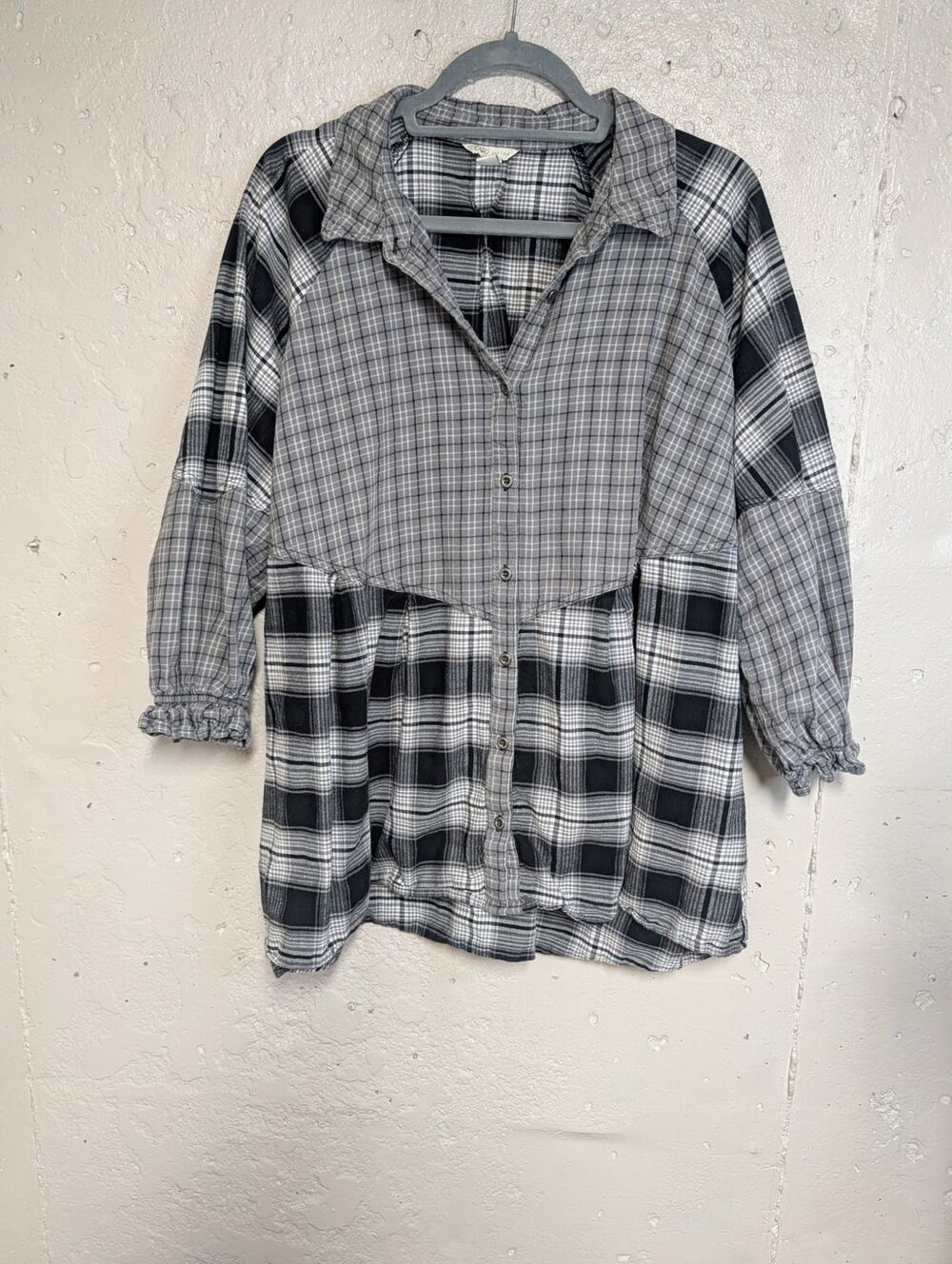 Cato Plus Black Gray Patchwork Plaid Cotton Tunic Top